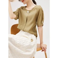 designer fashion 2022 summer ladies tops high street solid button women shirts blouses blusa feminina thin o neck