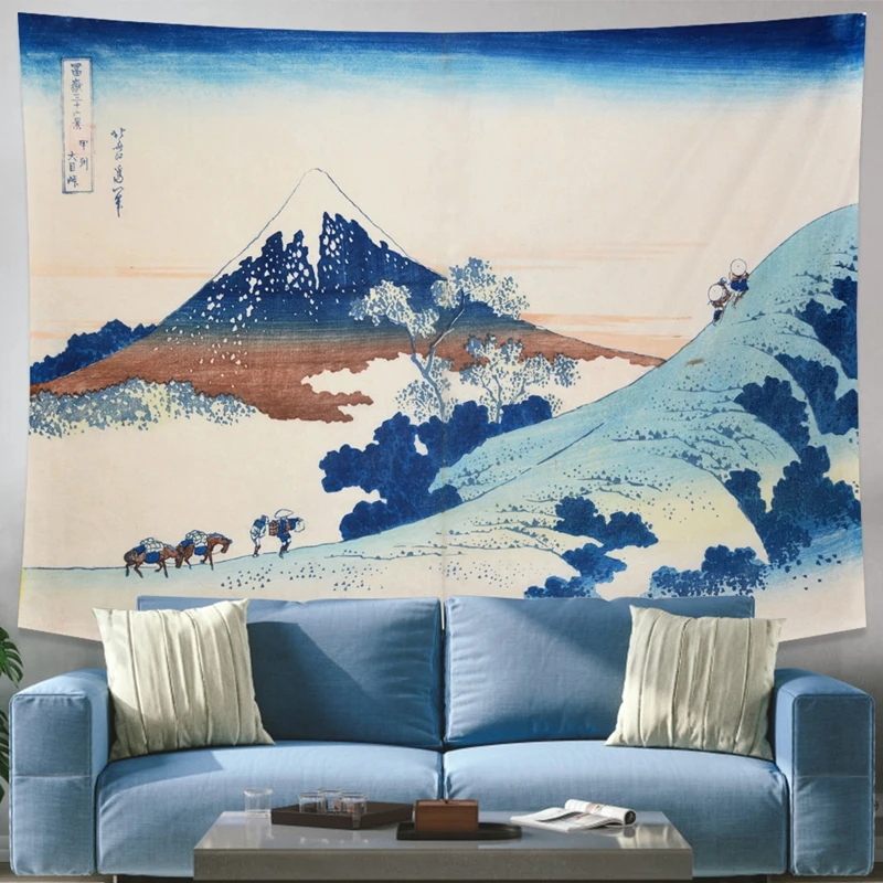 

Japanese Fuji Mountain Landscape Painting Tapestry for Bedroom Sofa Backdrop Kitchen Partition Wall Hanging Creative Home Decor