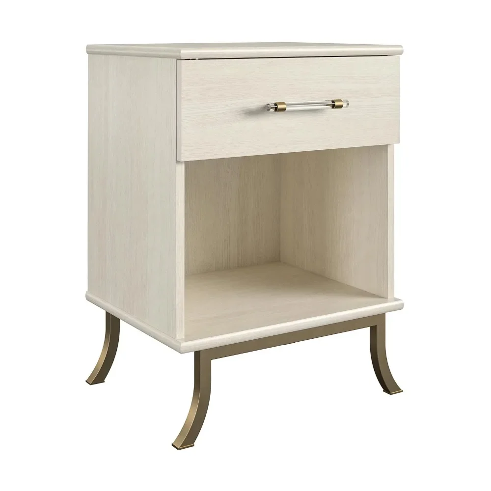 

The Bedside Table Is Made of White Medium Density Fiberboard and Particle Board with A Gray White Wood Grain Finish