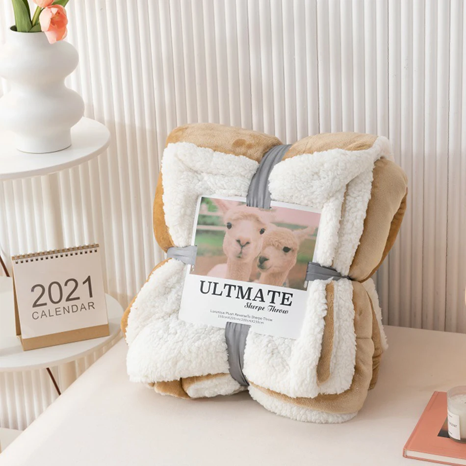 

Solid-color Lamb Fleece Double blanket Velvet Sofa Blanket Thickening and Soft Warm,Coral Fleece Bed Blanket For Bedding