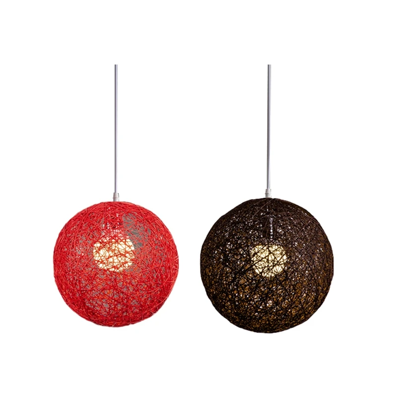 

Retail 2 Pcs Bamboo, Rattan And Hemp Ball Chandelier Individual Creativity Spherical Rattan Nest Lampshade - Red & Coffee