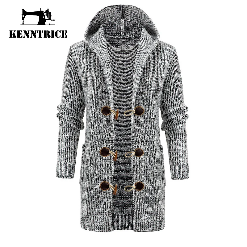 Kenntrice Long Cardigans Hooded Vintage Sweater For Men Loose Clothing Cardigan Men'S Sweaters Clothes Knitted Trend Windbreaker