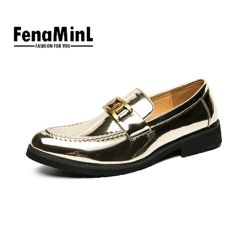

Size6-13 Men Luxury Gold Bling Glossy Dress Shoes for Men Leather Slip on Shoes Quality Derby Office Luxury Brand High Quality