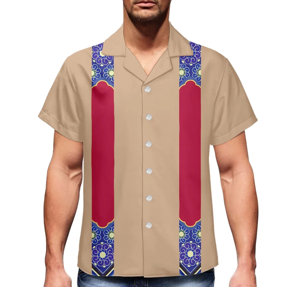 White Men Shirts Short Sleeve Polynesia Tribal Fashion Ribbon printing Mens Luxury Shirt Oversized Custom Button Down Shirt Men