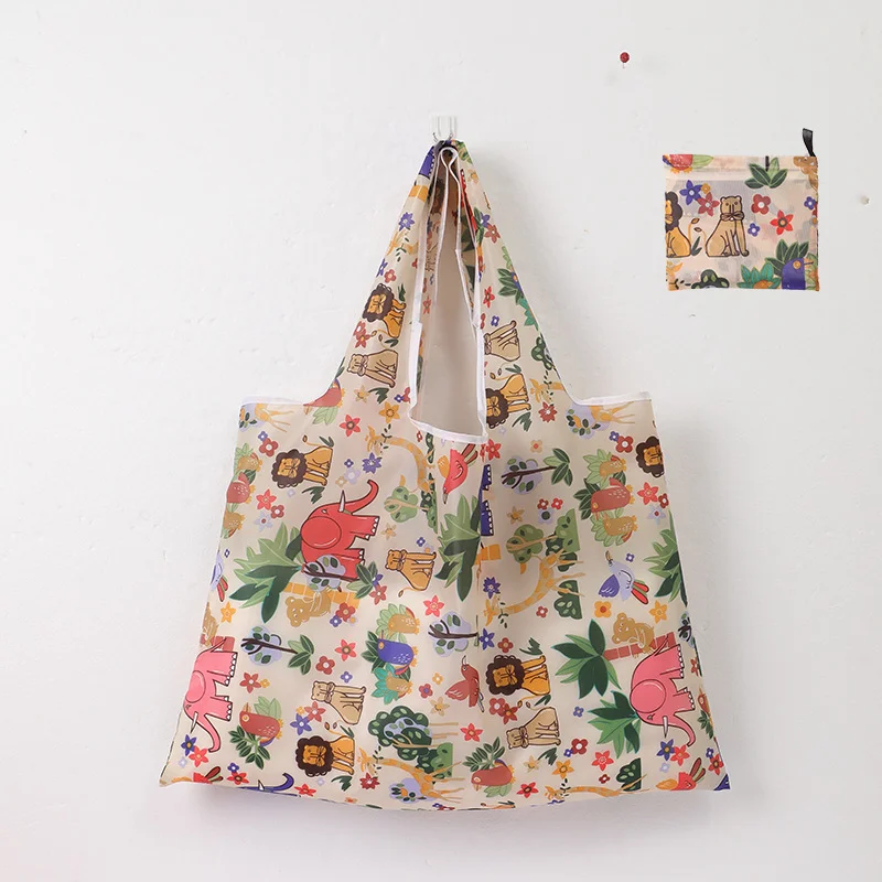 

Foldable Shopping Bags Big Size Thick Nylon Large Tote ECO Reusable Polyester Portable Shoulder Women's Handbags Folding Pouch