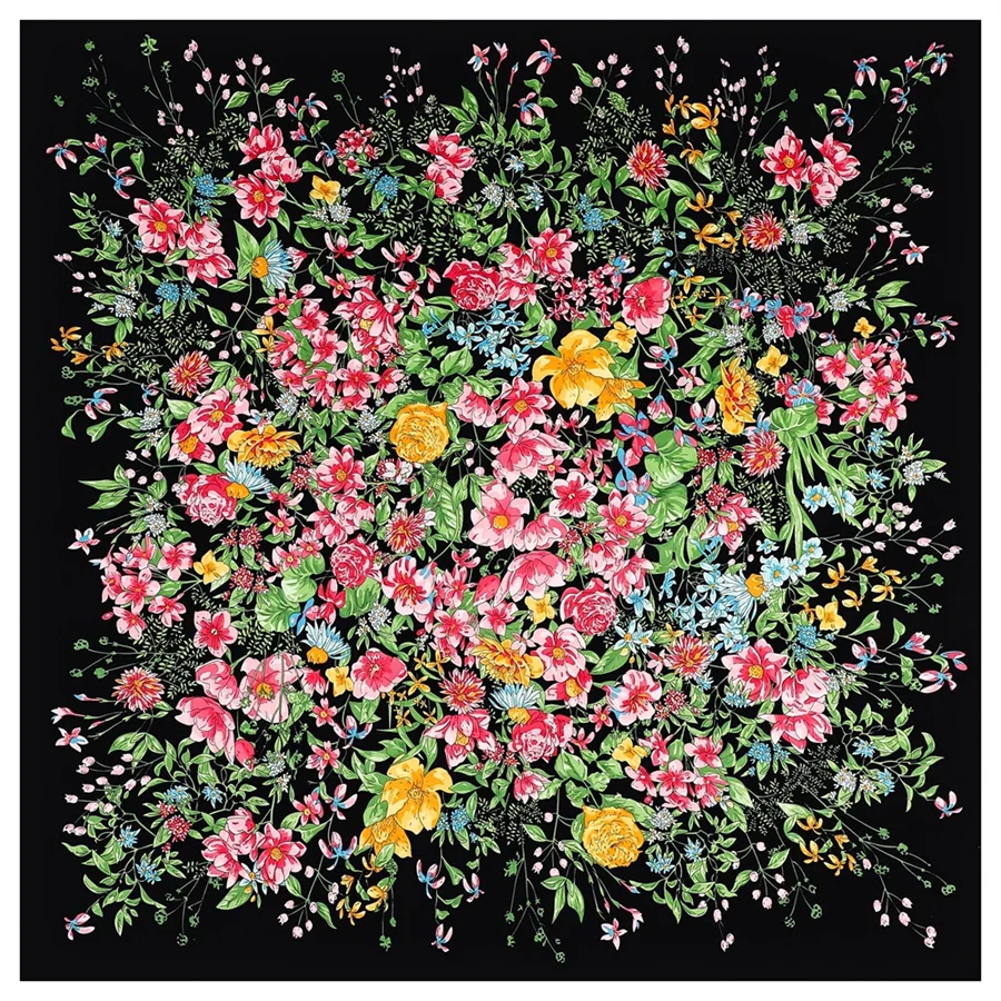 Женский шелковый шарф-платок с цветочным принтом 130 см