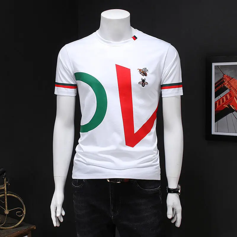 

Summer Short Sleeve Men Slim Crewneck Top Casual Half Sleeve Tee