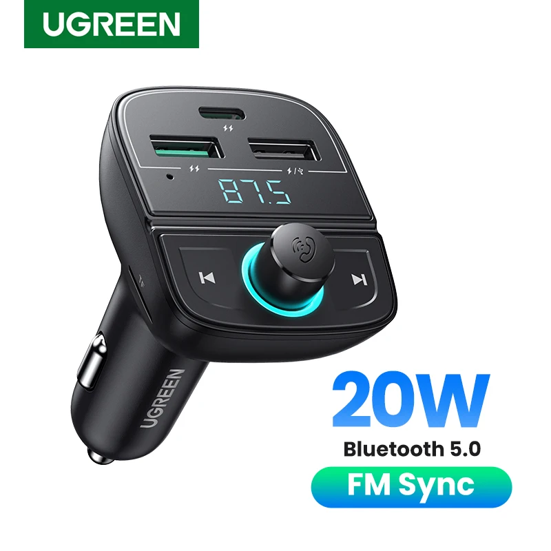 UGREEN Car Charger Quick Charge 4.0 for Phone FM Transmitter Bluetooth Car Kit Audio MP3 Player Fast Dual USB Car Phone Charger