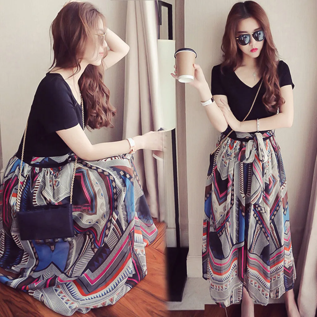 

Женское повседневное свободное платье с поясом и V-образным вырезом