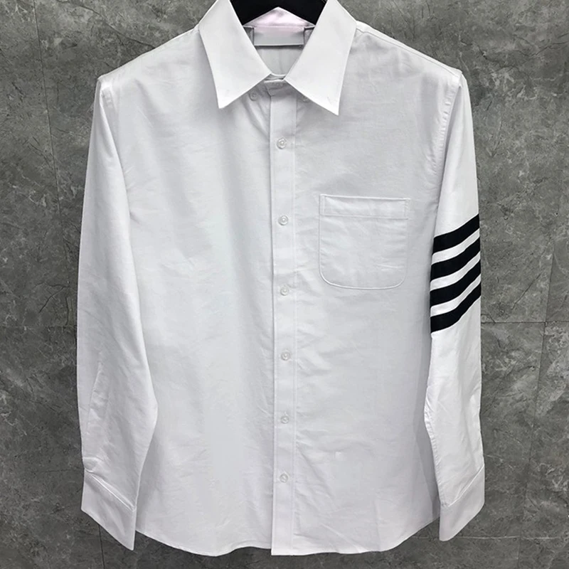 TB THOM Men's Long Sleeve Dress Shirt Regular Fit Oxford Solid Spring Autunm Fashion Brand Clothing Cotton Oxford TB Shirts