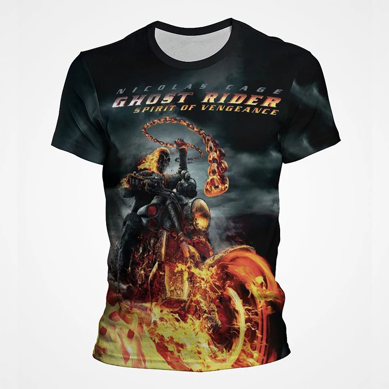 

2022 New Summer Horror Movie 3D Print Ghost Rider Fashion Casual Short Sleeve T Shirt Men Women Children Cool Streetwear Tee