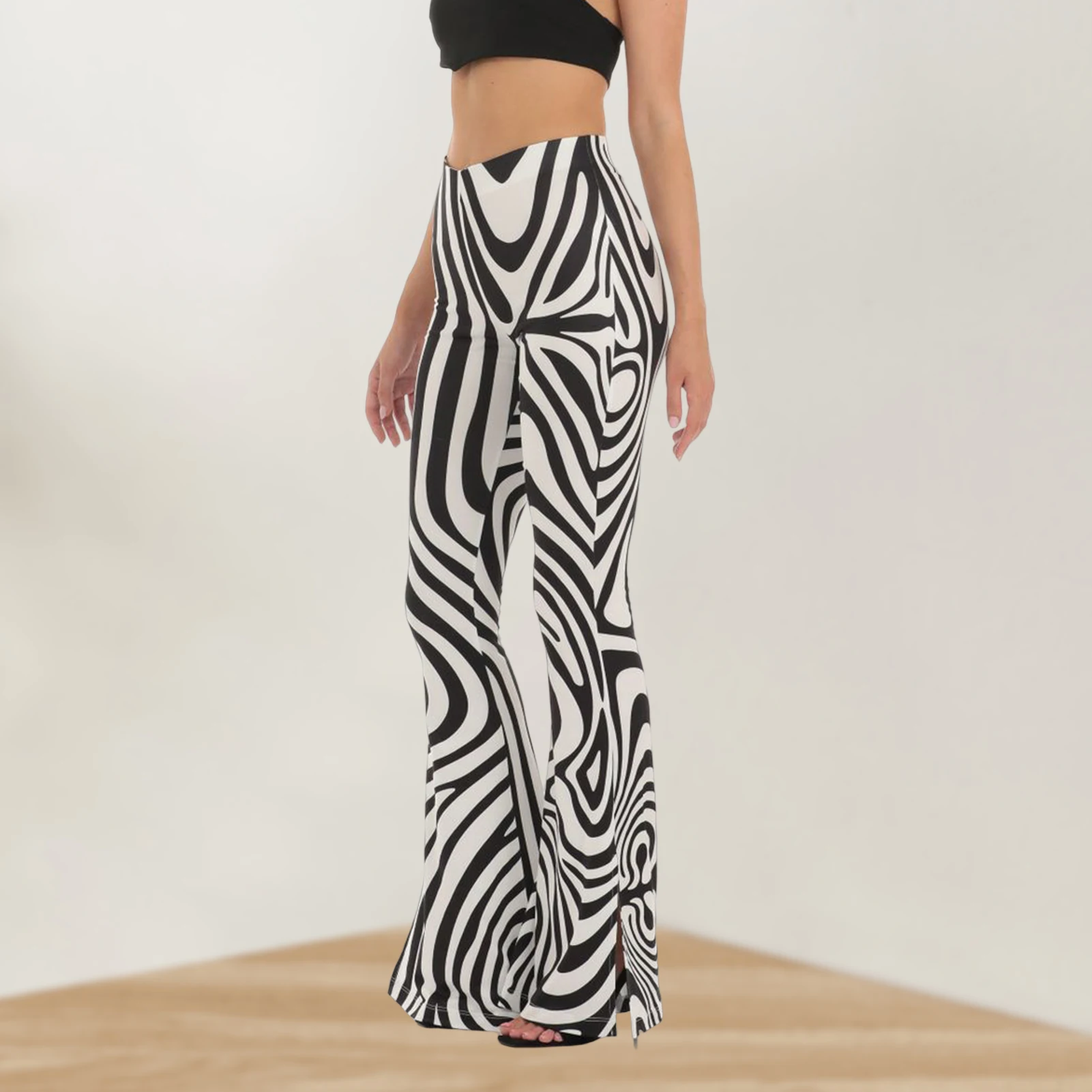 

Sexy Zebra Print Flared Leg Pants Y2K Slim Fit Low Waist Elastic Waist Trousers 2023 Summer Fashion Women's Long Pants