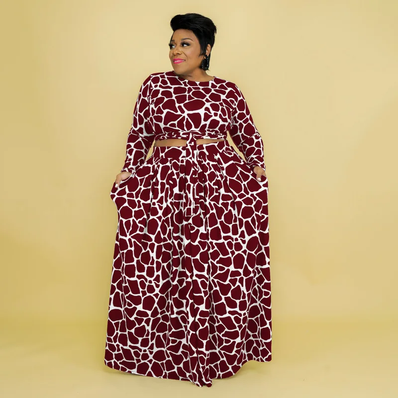 Plus Size Women's Two-piece New 2022 Autumn and Winter Printed Fashion Casual Suit Temperament Commuter Elegant Trousers