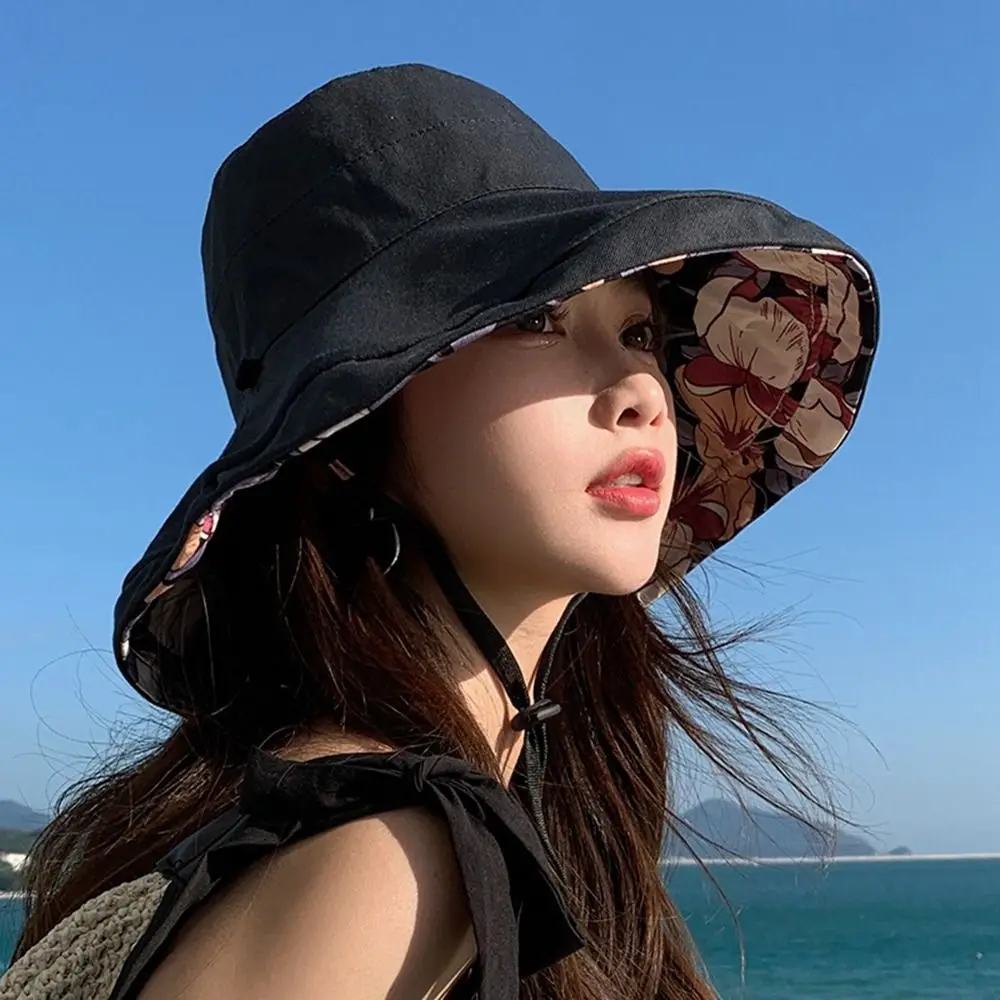 

Sun Protection Sunscreen Hat Flower Cap Floral Cotton Printed Cap Basin Hat Women Bucket Hat Sun Hat Two-sided Wear Hat