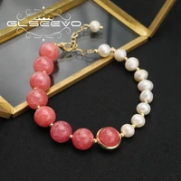 glseevo natural tahitian pearls rose red adjustable bracelet for woman europe wear everyday fashion classic luxury jewelry gift