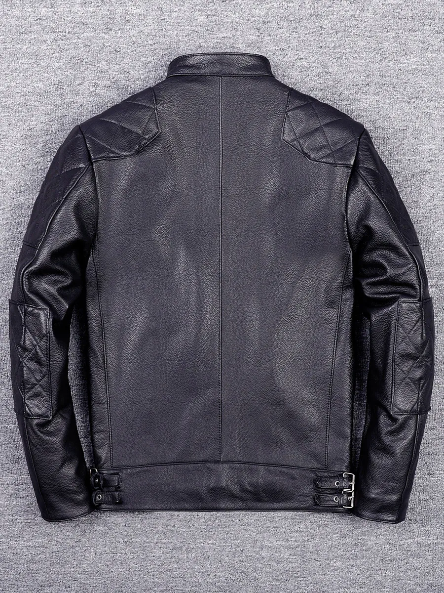 Xiaobei Cowhide Leather Clothing Young Men's Short Stand Collar Leather jacket Korean Sle Slim fit Single C...