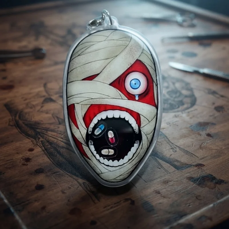 Фото Брелок-подвеска Vecna Mummy Wrapped Face из акрила с одним глазом, плавающие шармы, серебряный карабин, коллекционный подарок для сумки в стиле Stranger Things №1