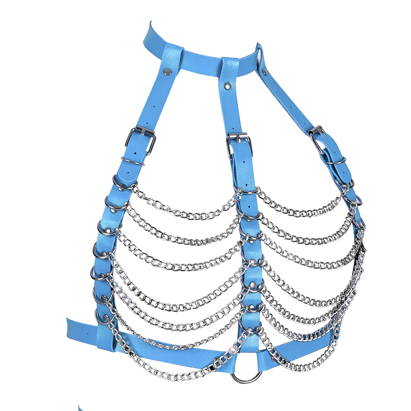 Goth Clothing Sexy Lingerie BDSM Red PU Leather Body Chain Harness Bralette Garter Belt Cage Bra Erotic Pole Dance Rave Wear