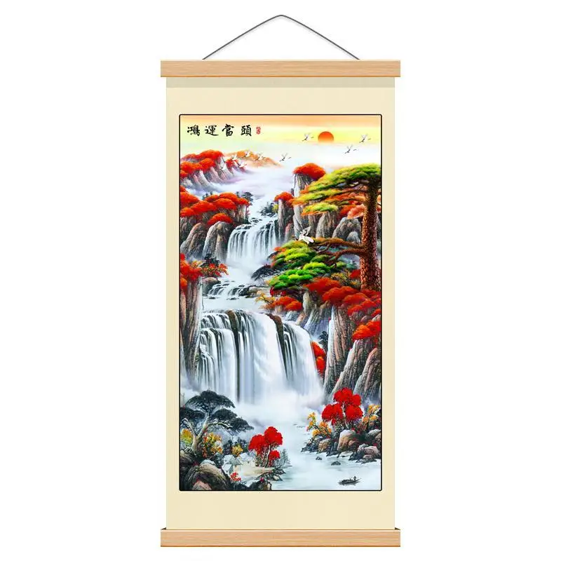 

Chinese Style Landscape Scroll Painting Wall Art Hanging Home Decoration Poster Vintage Room Decor Aesthetic Living Room Picture