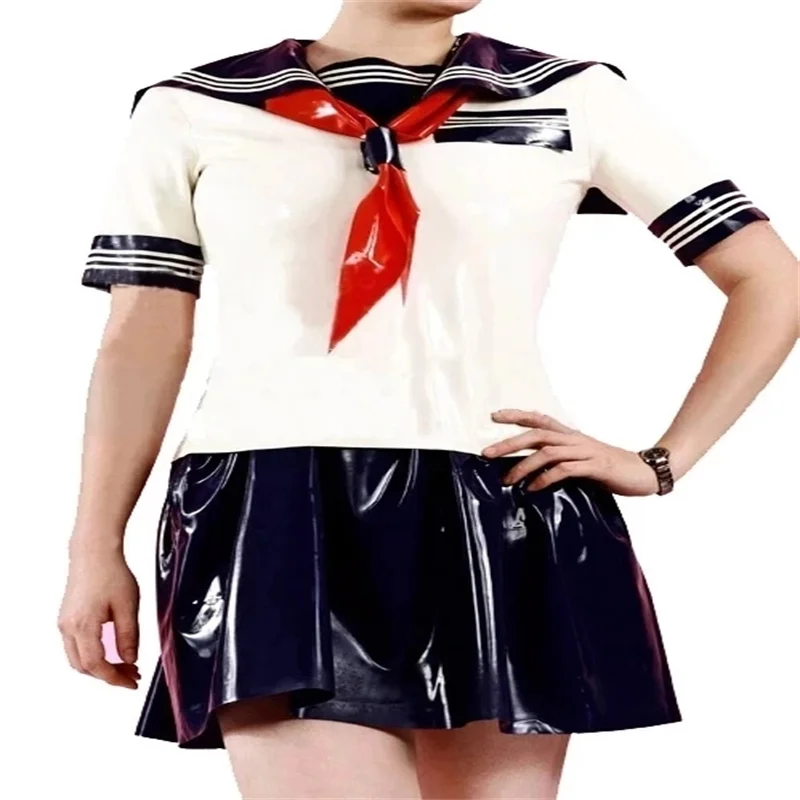 

Latex Rubber White with Black Sexy Dress Party Cosplay Fashion Comfortable Wear for Girl Women