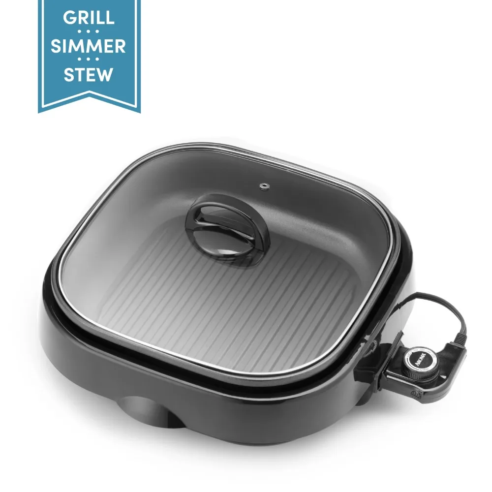 

BOUSSAC 4-Qt. 3-in-1 Grillet, Black & Slow Cooker Food Steamer BBQ Kitchen