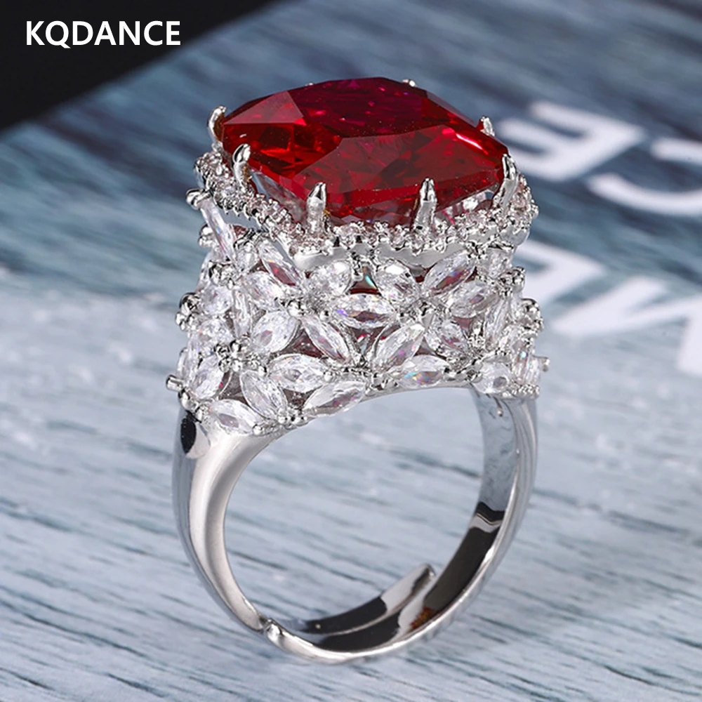 Роскошные Дизайнерские медные кольца KQDANCE 14*16 мм с изображением Красного рубина и