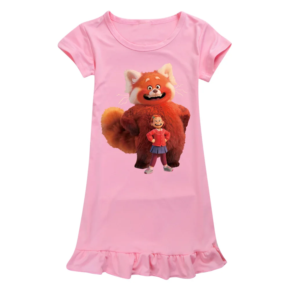 

2022 New Summer Turning Red Cartoon Printing Refreshing and Comfortable Girls Ice Silk Nightdress Home Clothes 2-12 Years Old