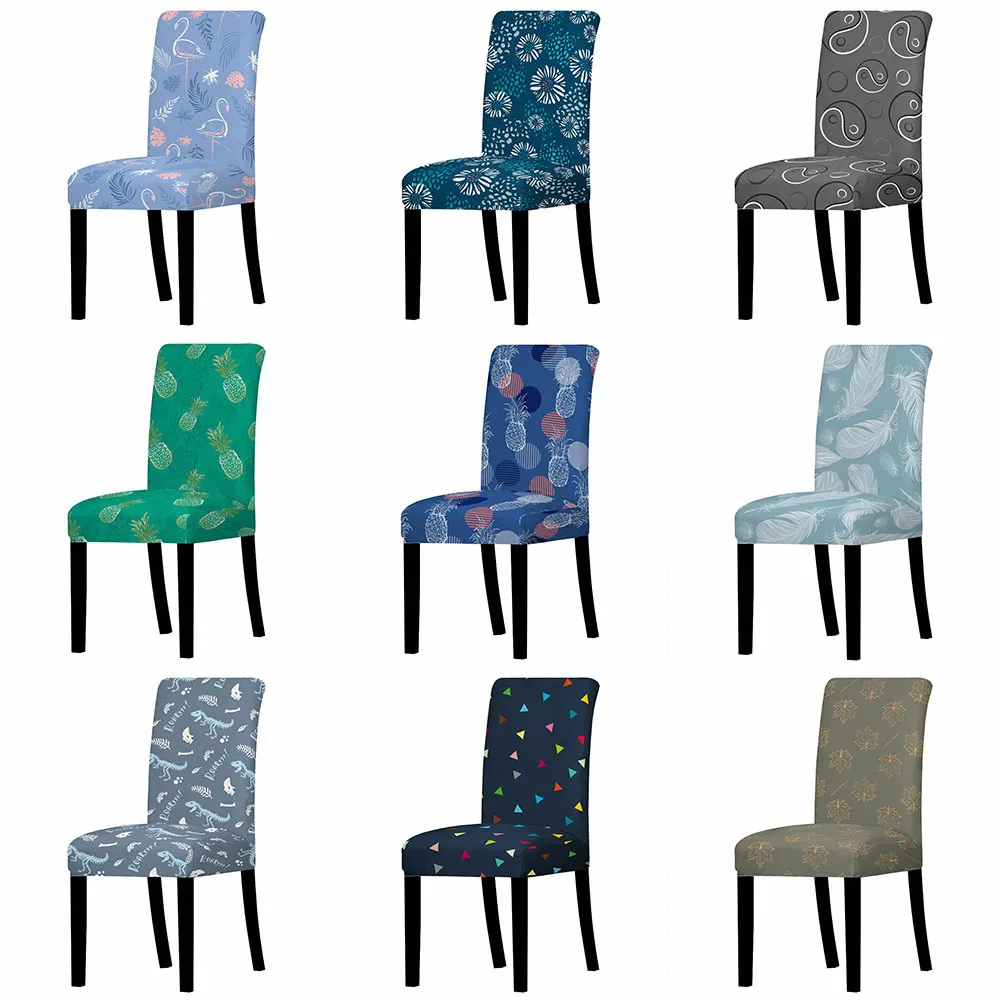 

Blue Stretch Seat Cover Washable Pineapple Tree Dinosaur Print Dirt-Resistant Dining Chair Cover Home Spandex Cushion Cover