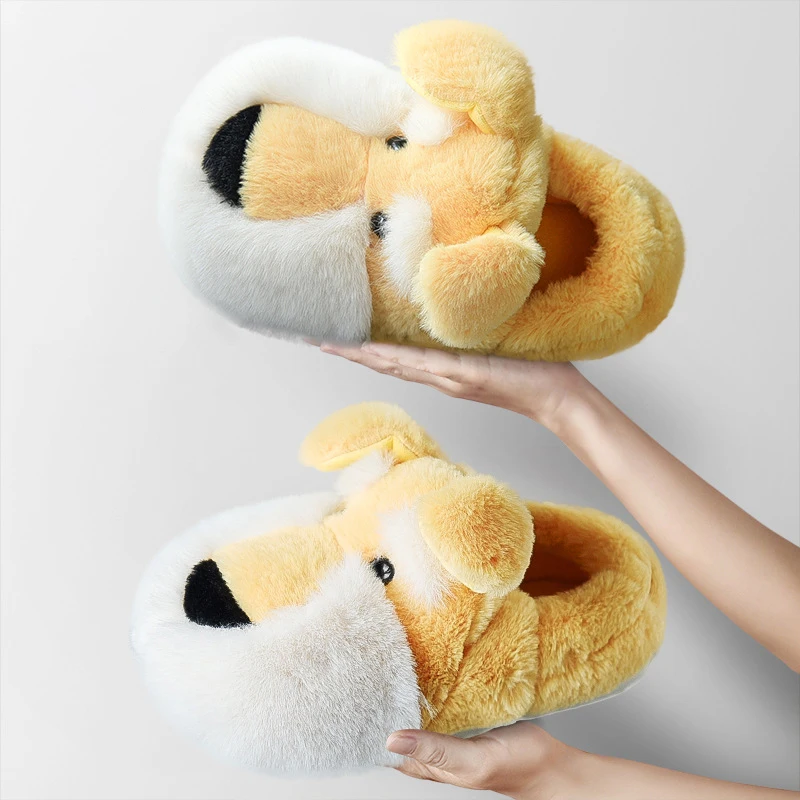 Lovely Cartoon Dog Slippers for Women Furry Warm Winter Kids Slippers for Girls Soft Cute Plush House Shoes Child Boys Comfort