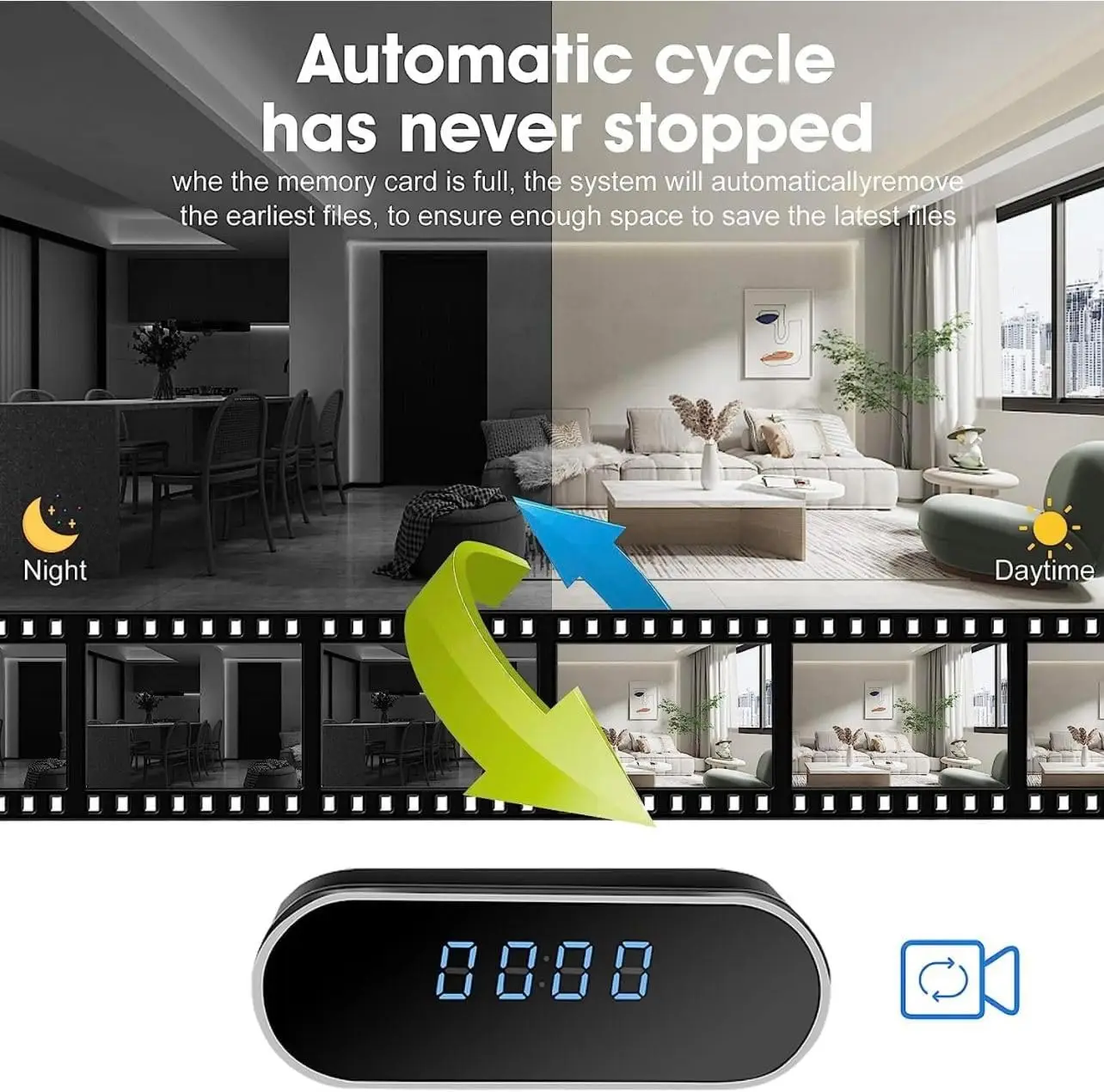 Фото HD 1080P Настольные часы Мини-будильник Беспроводная Wi-Fi IP P2P Камера ИК-видеокамера ночного видения Домашняя безопасность Веб-камера наблюдения №5