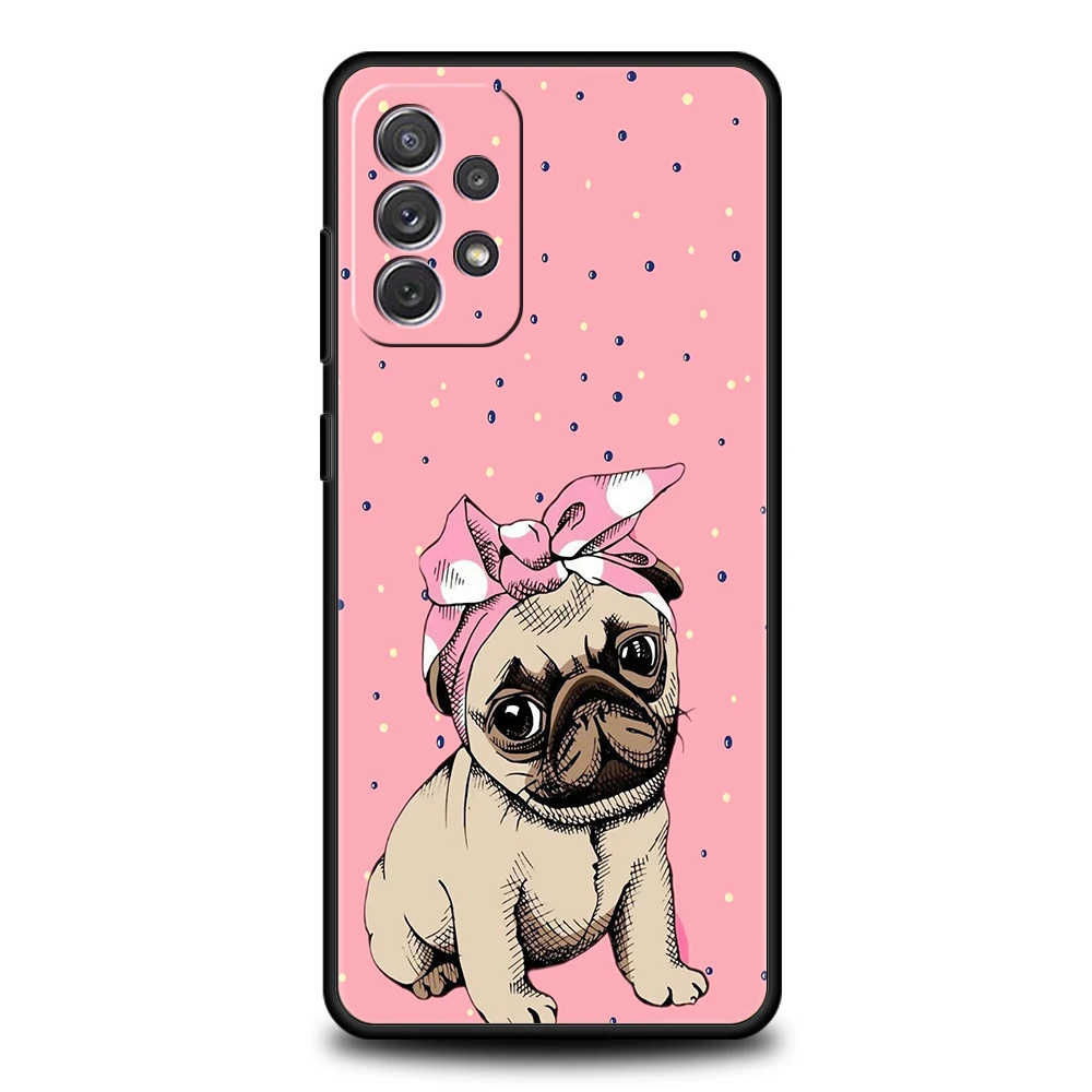Cute Pug Dog Silicone Case For Samsung Galaxy A32 A52 A13 A22 A72 A51 A71 A41 A11 A31 A21S 5G Luxury Phone Cover Shell Funda Bag