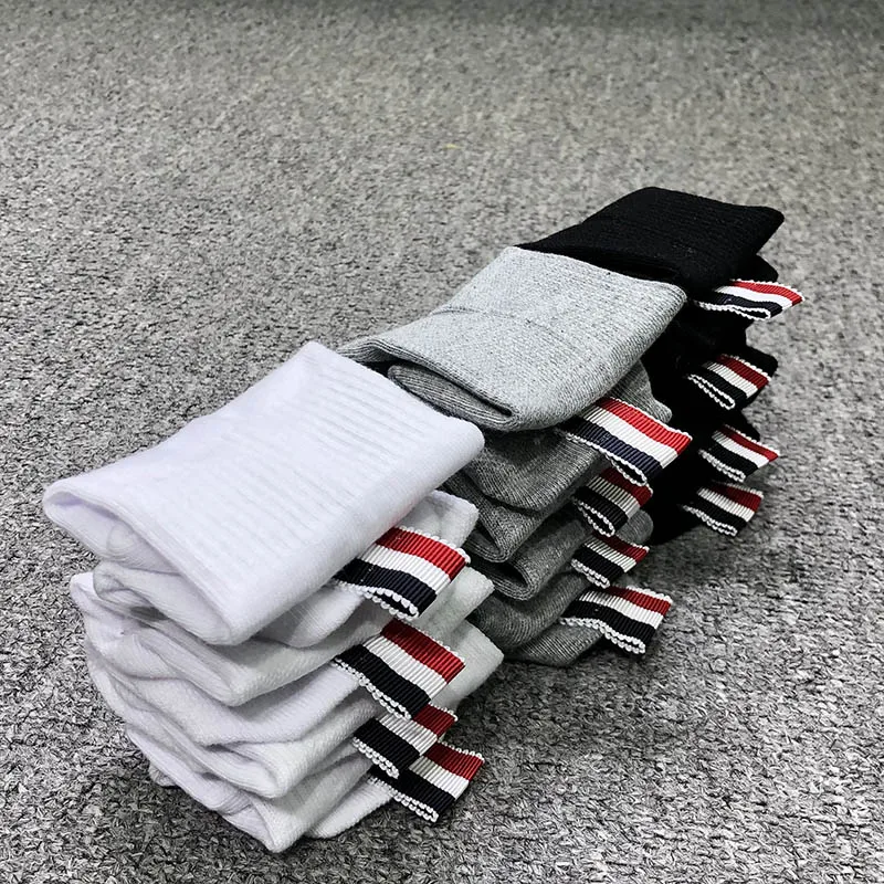 6 pairs of tb short socks solid color simple men and women short tube low socks tide brand breathable boat socks