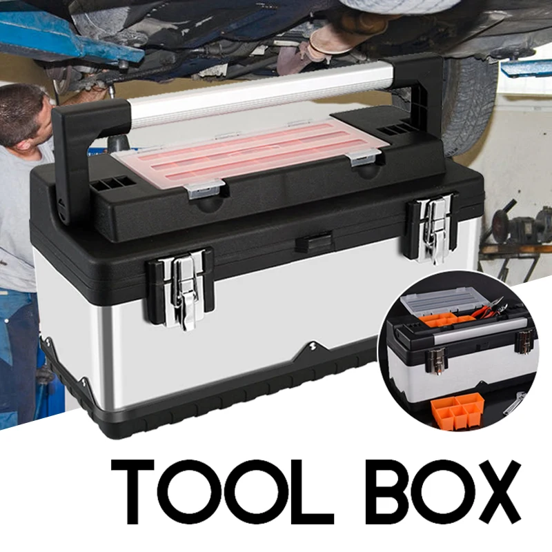 

Tool Box Case Thickened Stainless Steel Toolbox Double-layer Large Capacity Storage Case Hardware maintenance Tools Organizer