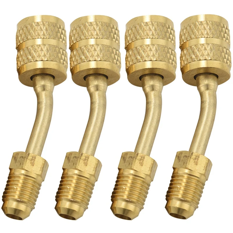 

4 Pack R410A Adapter Charging Vacuum Port Adapter Brass Converter With Thimble 5/16 Inch Sae Female Quick Couplers To 1/4 Inch S