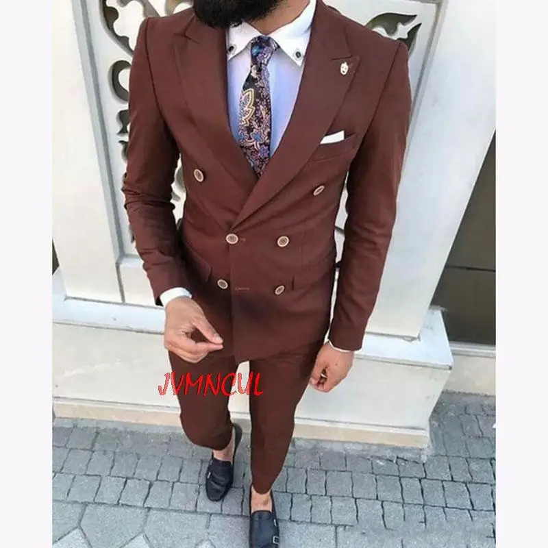 

Tailored Made Fashion Men's Suit Slim Fit 2 Pieces Groom Tuxedo Double-breasted Wedding Groom Prom Smoking Suits Jacket+Pant+Tie