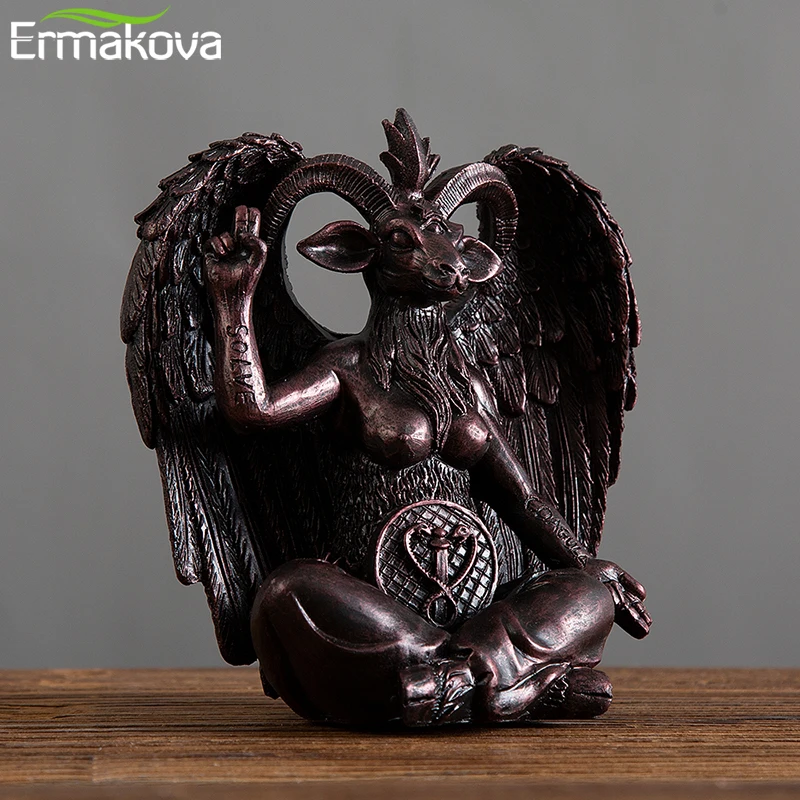 

ERMAKOVA 16cm Tall Resin Baphomet Statue Horned Sabbatic Goat Solve Coagula Figurines Desktop Office Decoration