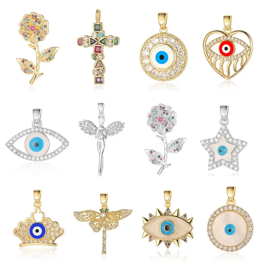 Модный кулон с ангелом крестом сглаза Цирконом стрекозой сердцем цветком