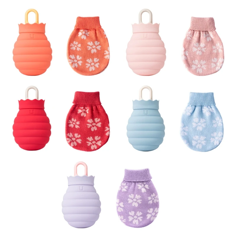 

Microwave Heating Silicone Hot Water Bottle Bag with Knit Floral Cover Portable Hot Cold Therapies Pain Relief Sleeping Mini