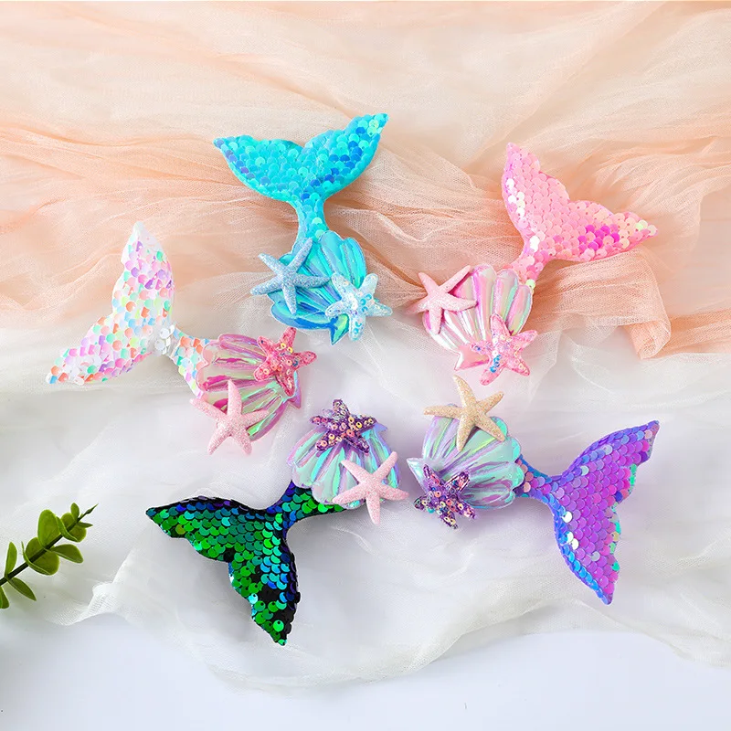 

Colorful Mermaid Sequins Hair Clips Sparking Seashell Starfish Fishtail Hairpin Birthday Paty Hairpin Ocean Girls Accessories