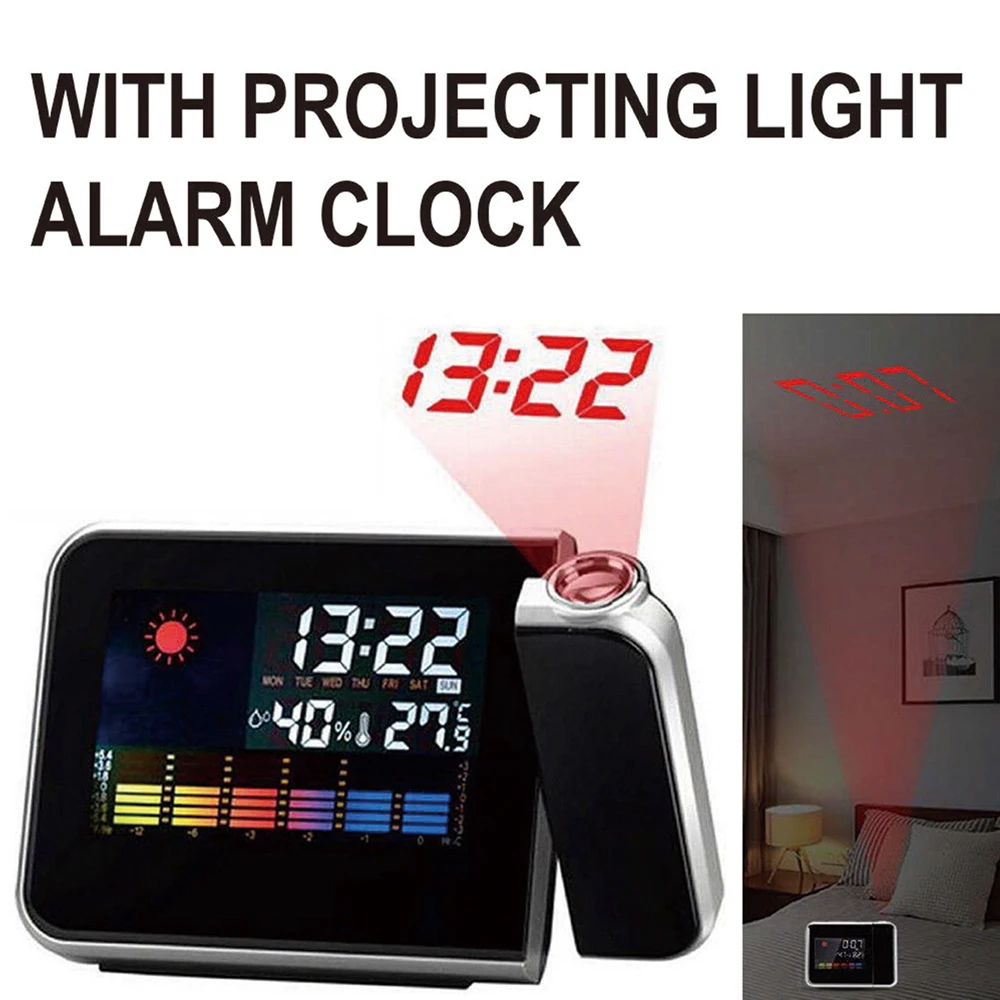 

Multi-Function Perpetual Calendar Clock Alarm Clock LED Temperature And Humidity Display Clock Projector Weather Snooze Clock