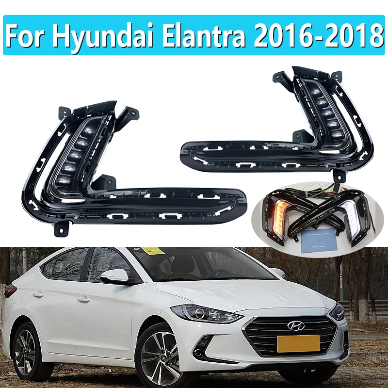 

1 Pair For Hyundai Elantra 2016-2018LED DRL With Yellow Turn Singal Light Fog Lights Car Front Bumper Fog Lamps Headlight