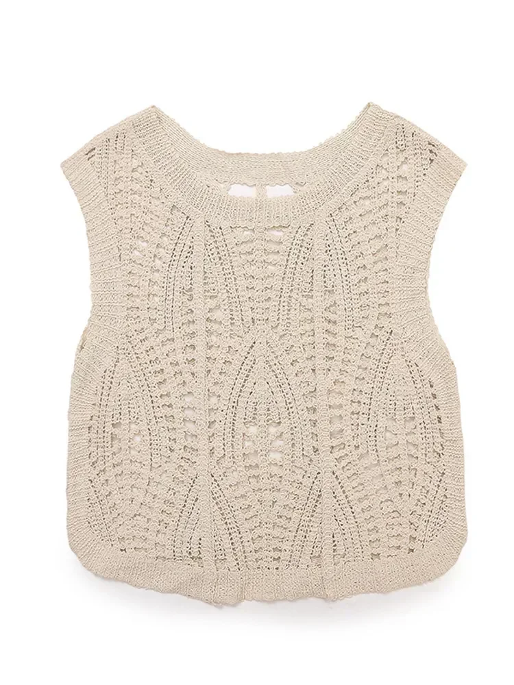 Элегантный вязаный крючком жилет с круглым вырезом для женщин модные