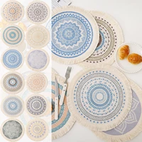 neutral place mat for dining table heat resistant neutral woven place mat cotton woven mandala tassels circle place mat
