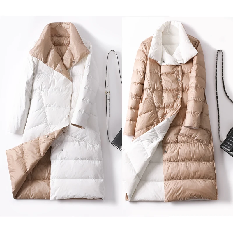 Sided Plaid Coat Female Plus Size Warm Down Parka For Women Slim Clothes 2022 Duck Down Jacket Women Winter Long Thick Double