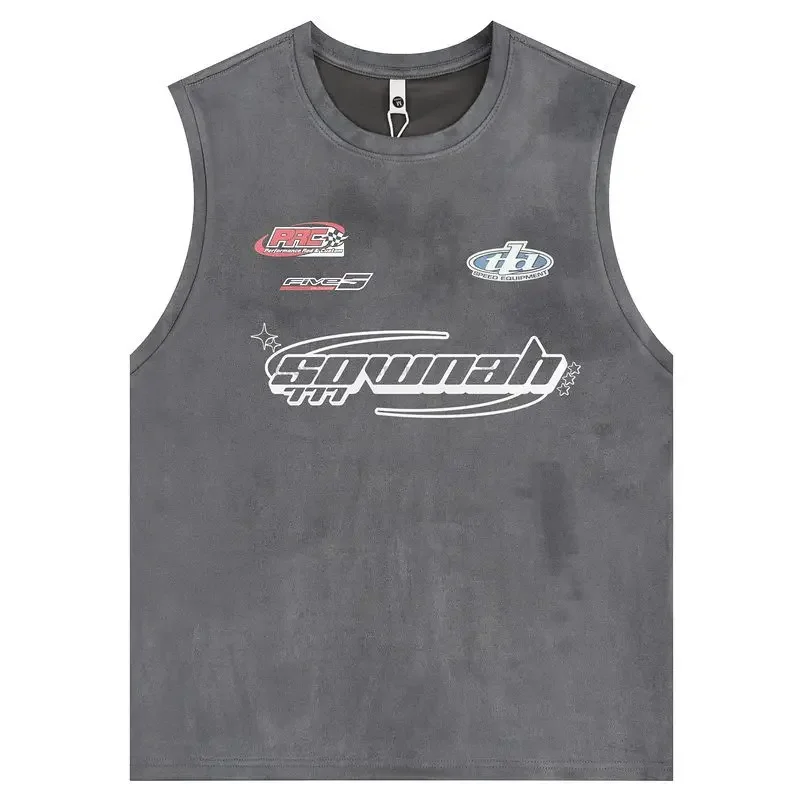 2024 оригинальный модный стильный замшевый кожаный жилет с буквенным принтом