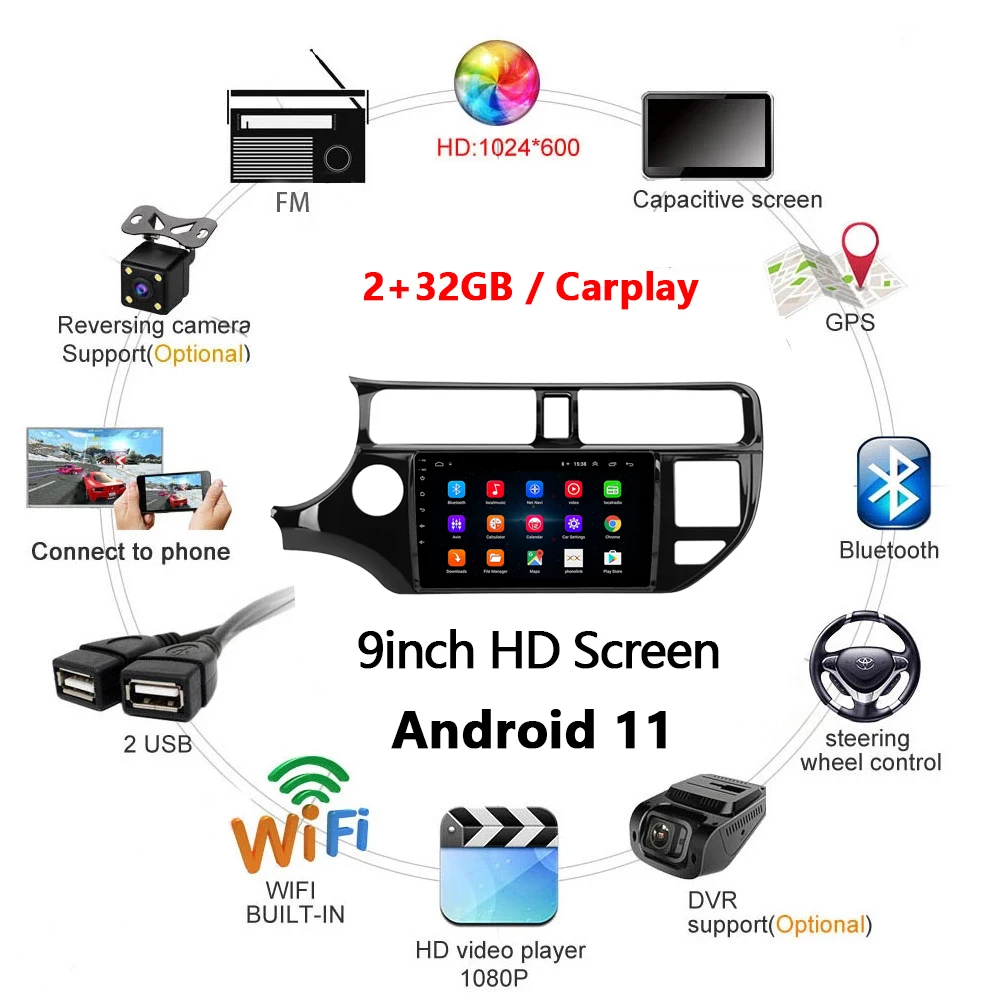 Автомагнитола 2 Din на Android 11 для KIA K3 RIO 2011-2014 мультимедийный видеоплеер с