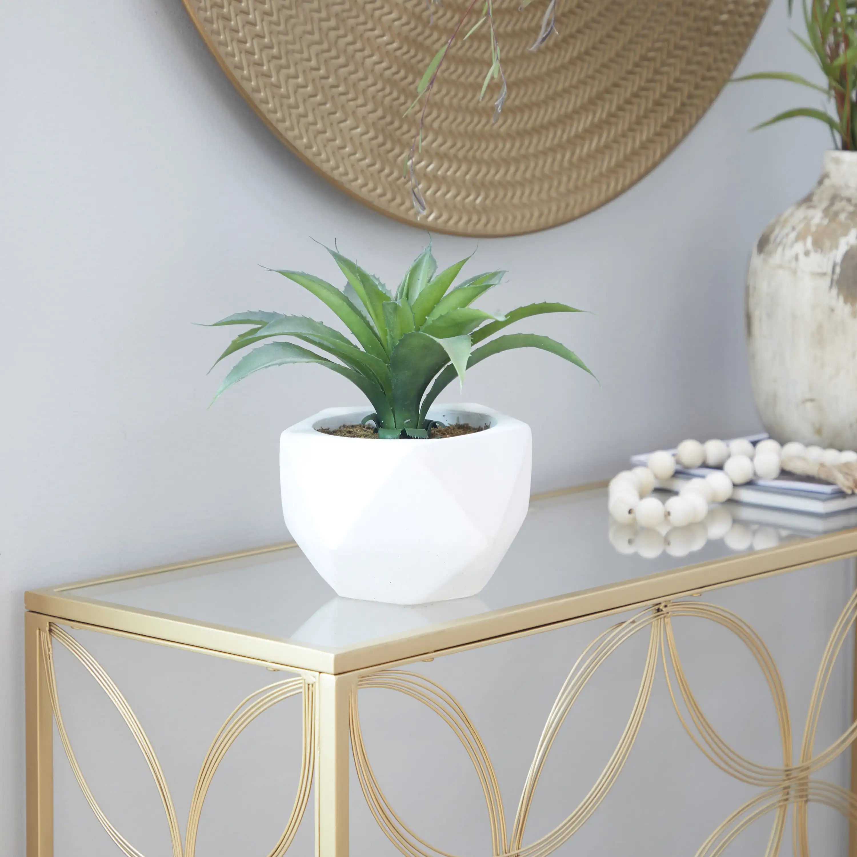 

10" Agave Artificial Plant with White Ceramic Pot, by
