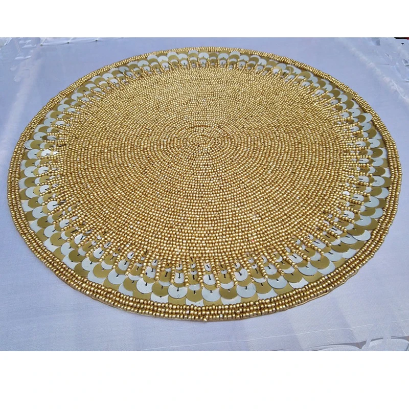 

Round 36CM Cream luxury Placemat table Mat cover handmade sewing bread orange Dec home desk useing MF243