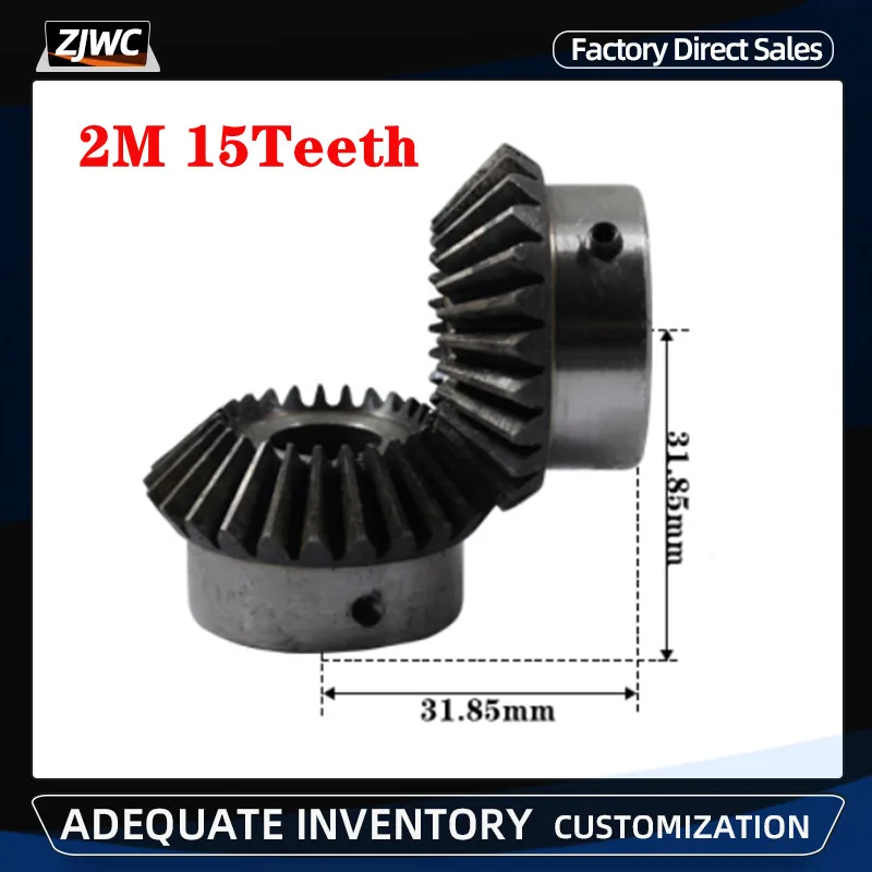 

2pcs Bevel Gear 2M 15Teeth With Inner Hole 6mm 7mm 8mm 10mm 12mm 14mm 15mm 90 Degree Drive Commutation Steel Gears with Screw