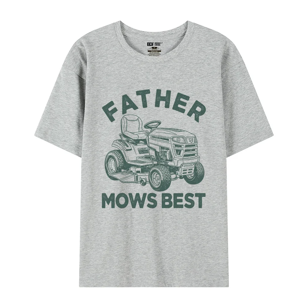 Фото Футболки с ретро-принтом грузовиков, футболка с надписью «Father Mows Best», мужские повседневные футболки с коротким рукавом, забавная футболка для папы, подарки для папы, летняя футболка №3